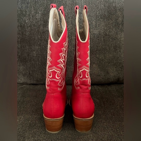 Stivali New York Red Leather Western Loyal Cowgirl Boots -Size 8 - Picture 5 of 12